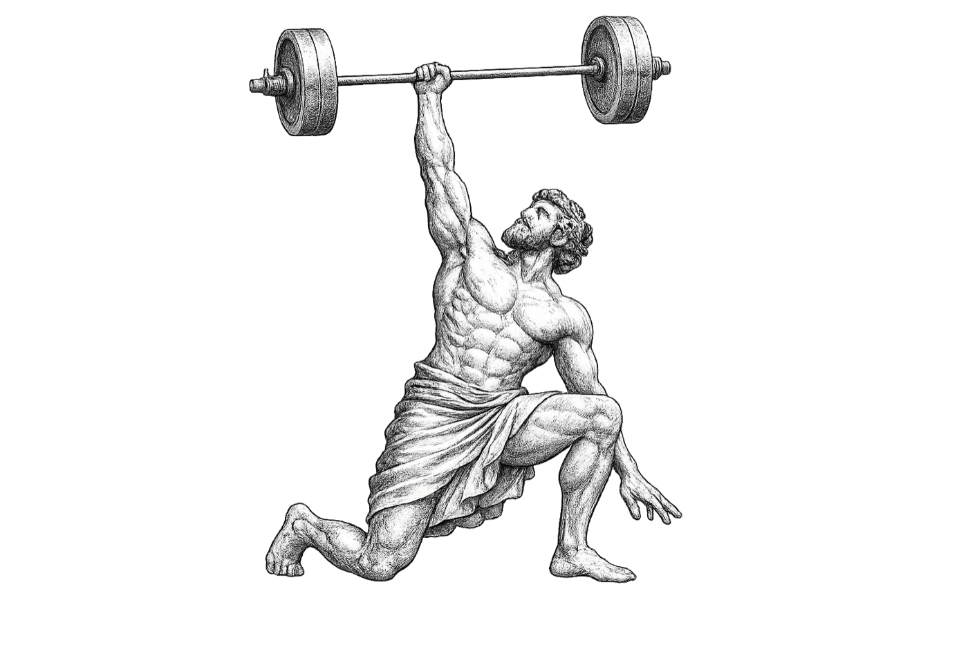 Sisyphus pressing a barbell overhead